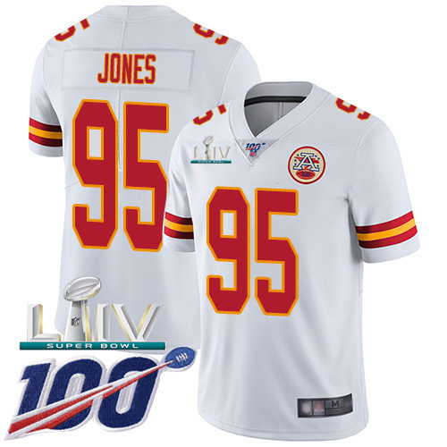 Kansas City Chiefs Nike 95 Chris Jones White Super Bowl LIV 2020 Youth Stitched NFL 100th Season Vapor Untouchable Limited Jersey